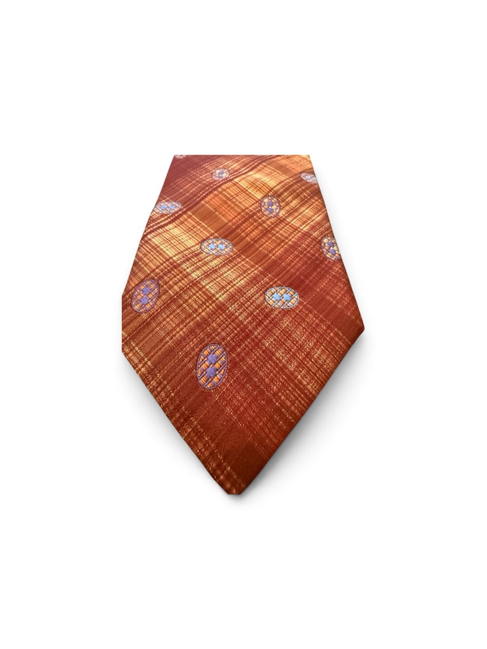 Robert Graham Orange Plaid Silk Tie with Blue Medallions